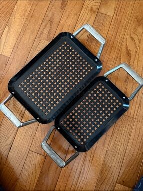 Grill Basket Duo - Black Perforated Metal with Silver Handles